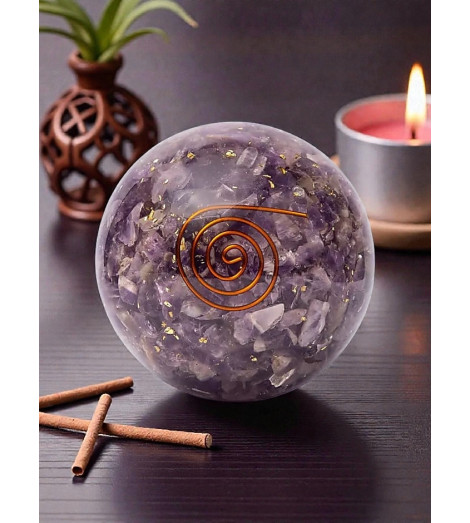 Sphère d'Orgonite Améthyste & Fleur de Vie - Ambiance encens