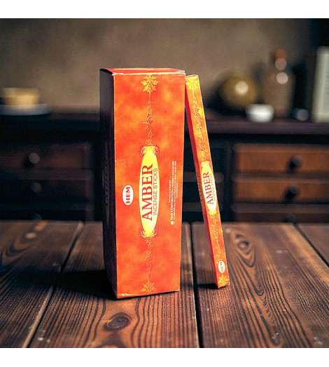 Encens Ambre HEM - Boîte de 10g table en bois