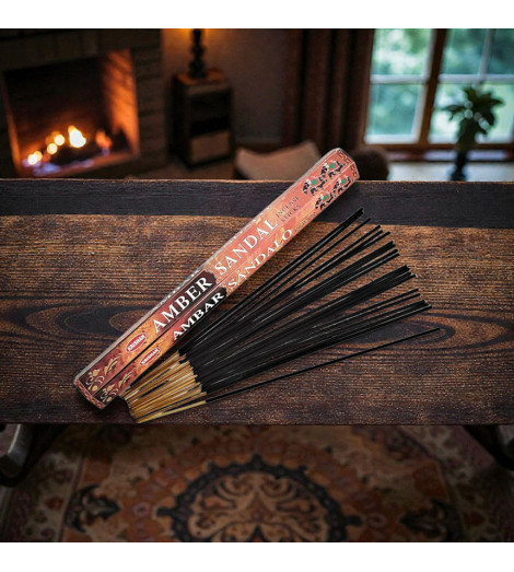 Encens Ambre & Bois de Santal bâtonnets sur bois