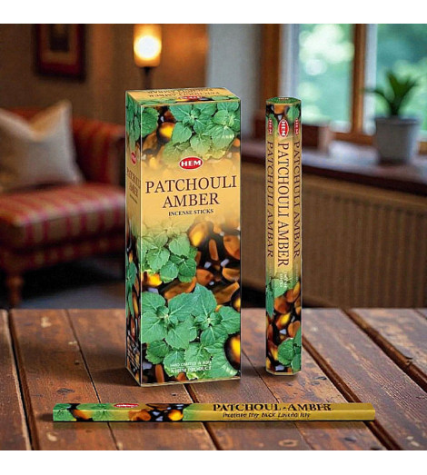 Encens Ambre & Patchouli HEM présentation sur table