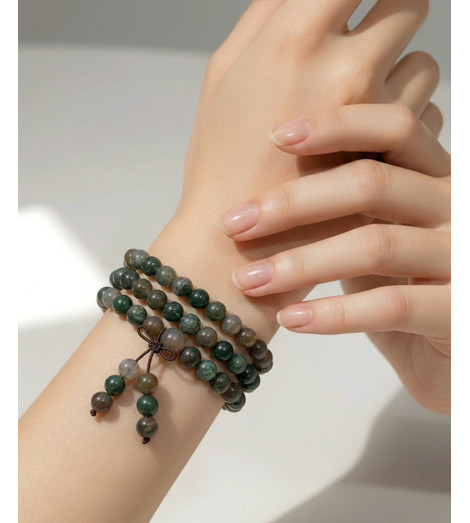 Mala en Agathe Naturelle – Collier de Méditation 108 Perles