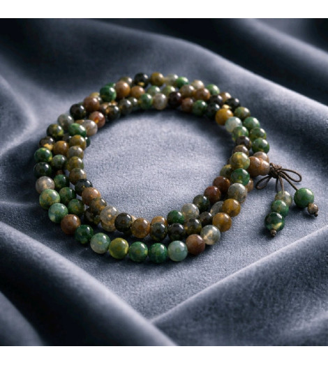Mala en Agathe Naturelle – Collier de Méditation 108 Perles