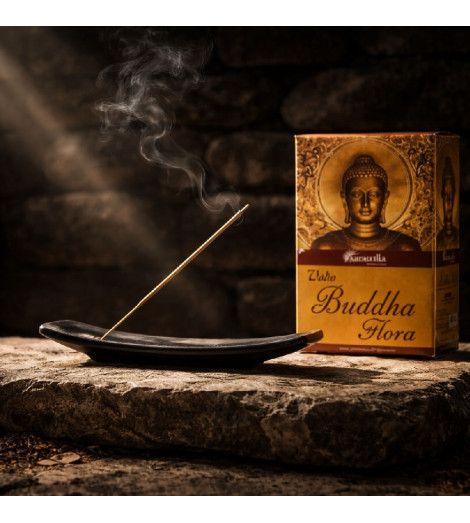 Encens Bouddha Flora - Bâtonnet fumant sur son brule encens