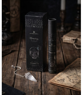 Encens Sortilège Purification Ancient Witch – packaging tube noir et pendule quartz