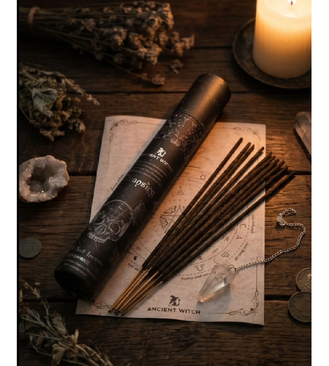 Coffret Encens Purification Ancient Witch – bâtonnets, pendule quartz et carte de divination