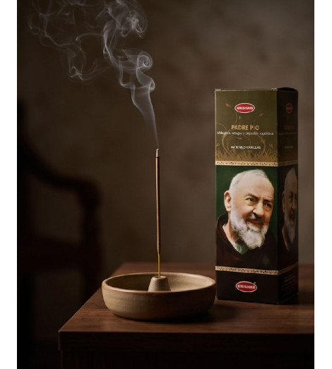 Encens Religieux – Padre Pio – bâtonnet fumant et boite d'encens