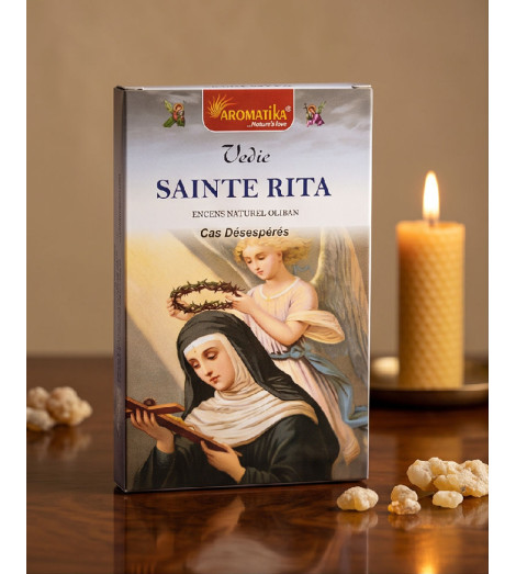 Encens Sainte Rita – Encens Religieux en Bâtonnets - cierge allumé