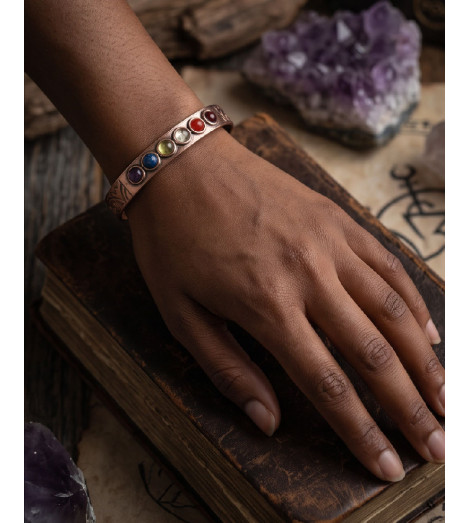 Bracelet Cuivre Aimanté - Pierres Naturelles 7 Chakras porté