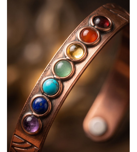 Bracelet Cuivre Aimanté - Pierres Naturelles 7 Chakras - Détail