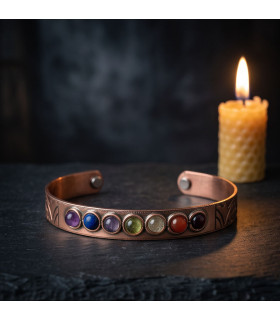 Bracelet Cuivre Aimanté - Pierres Naturelles 7 Chakras - Avec bougie