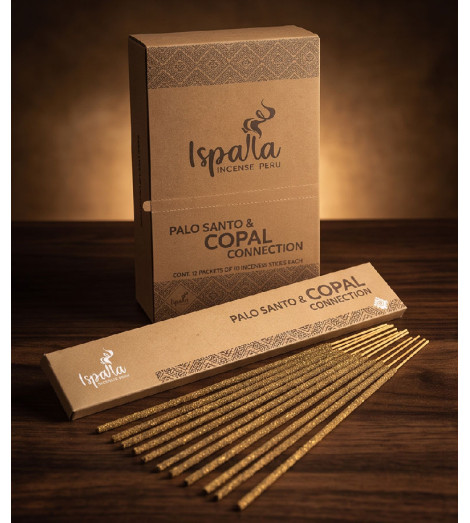 Encens Ispalla Palo Santo & Copal - boites et bâtonnets sur table bois