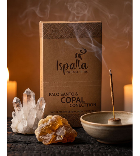 Encens Ispalla Palo Santo & Copal parmis cristaux bougies