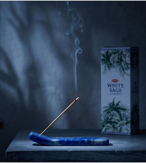 Encens Sauge Blanche Krishan - bâtonnet fumant avec son brule encens