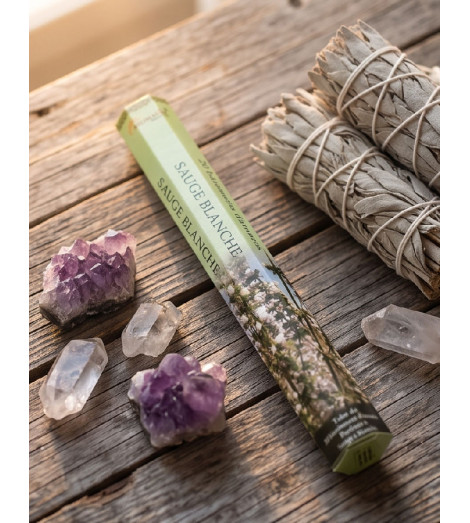 Encens Sauge Blanche Aromatika avec fagots et cristaux