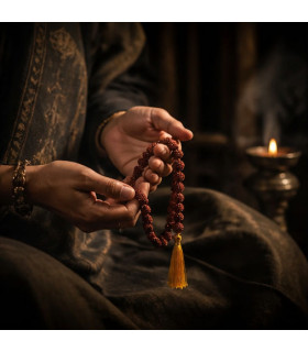 Mala 108 Perles de Rudraksha 10mm - en prière