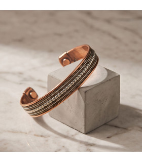 Bracelet Cuivre et Aimants – Décor Petites Torsades sur cube
