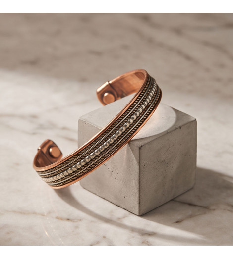 Bracelet Cuivre et Aimants – Décor Petites Torsades sur cube